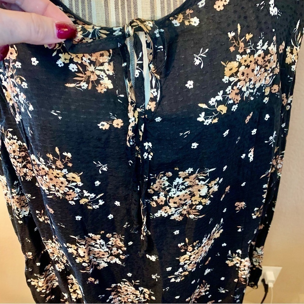 Jade by Jane Boho Dress XL Black Pretty Floral White Gold Tan Flowy - Picture 2 of 14